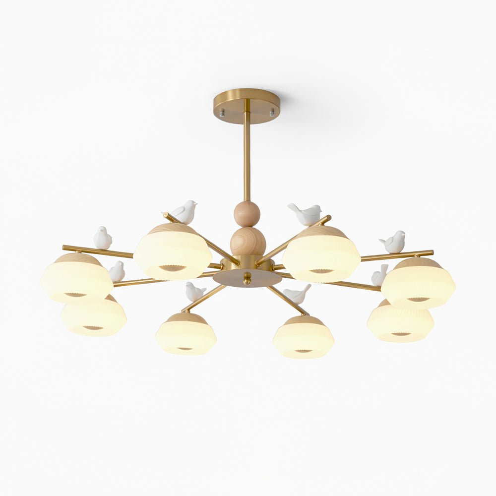 Candeeiro de teto Ozawa elegante, de latão, com pássaros Orieraine