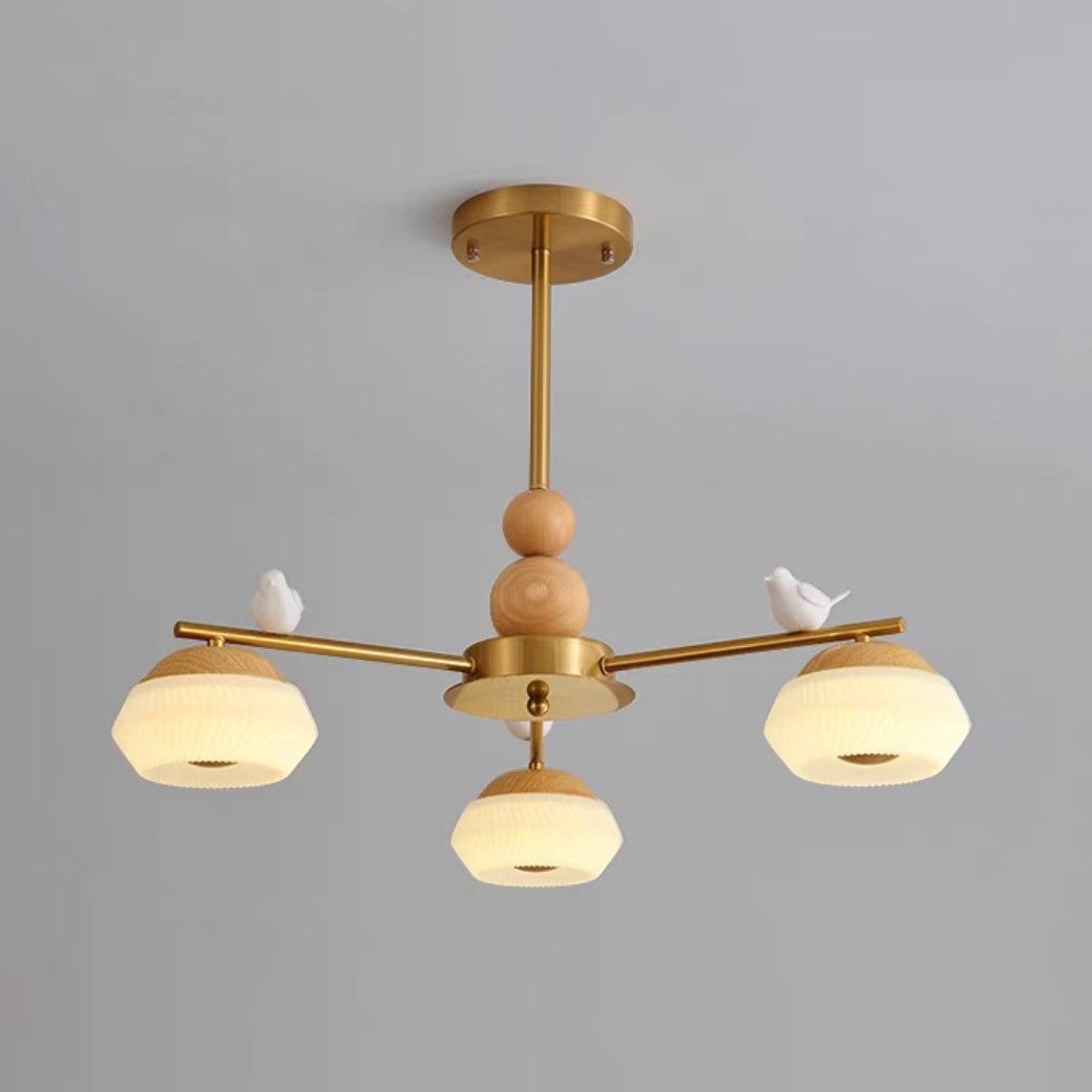 Candeeiro de teto Ozawa elegante, de latão, com pássaros Orieraine