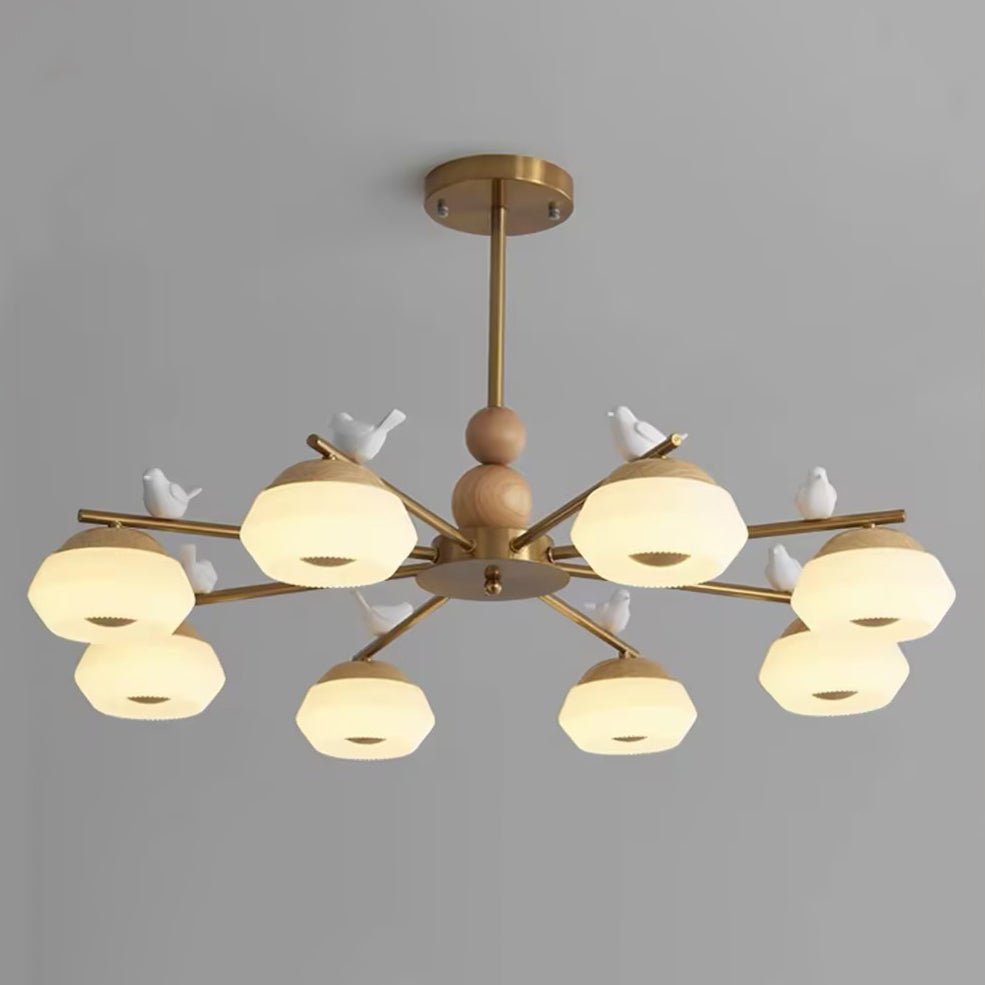 Candeeiro de teto Ozawa elegante, de latão, com pássaros Orieraine