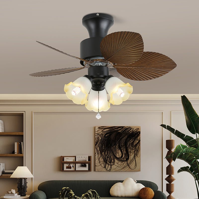 Ventoinha de teto com luz de vidro tropical Celoine