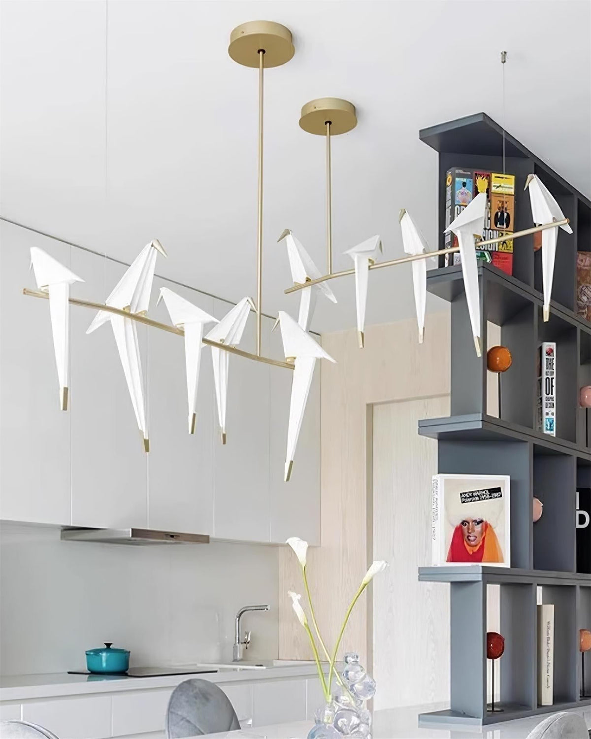 Candeeiro de teto LED escultural com pássaro grou de papel Lunuian