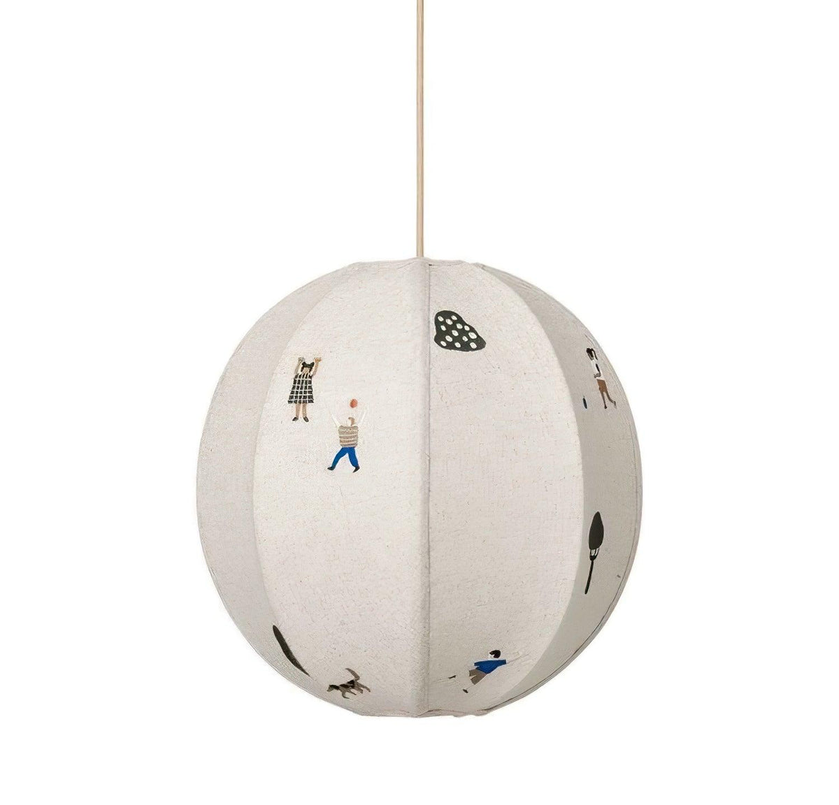 Elva pendellampa i papper med bollmotiv