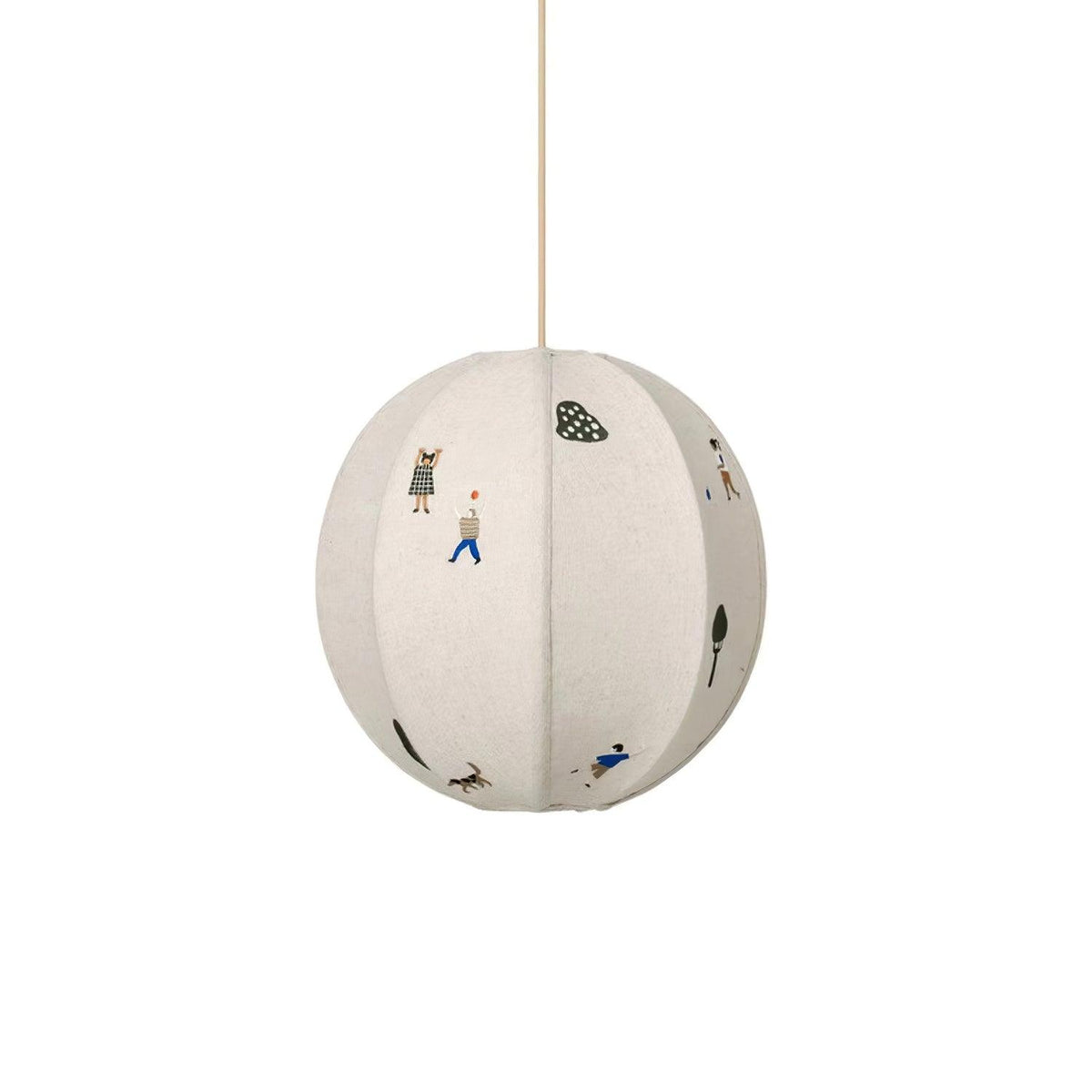 Elva pendellampa i papper med bollmotiv