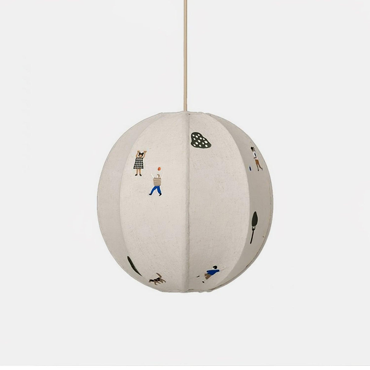 Elva pendellampa i papper med bollmotiv