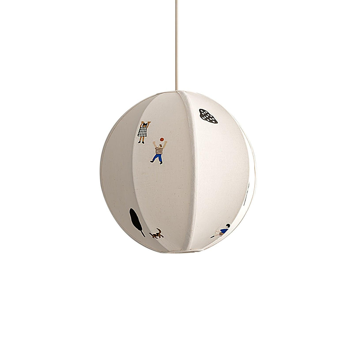 Elva pendellampa i papper med bollmotiv