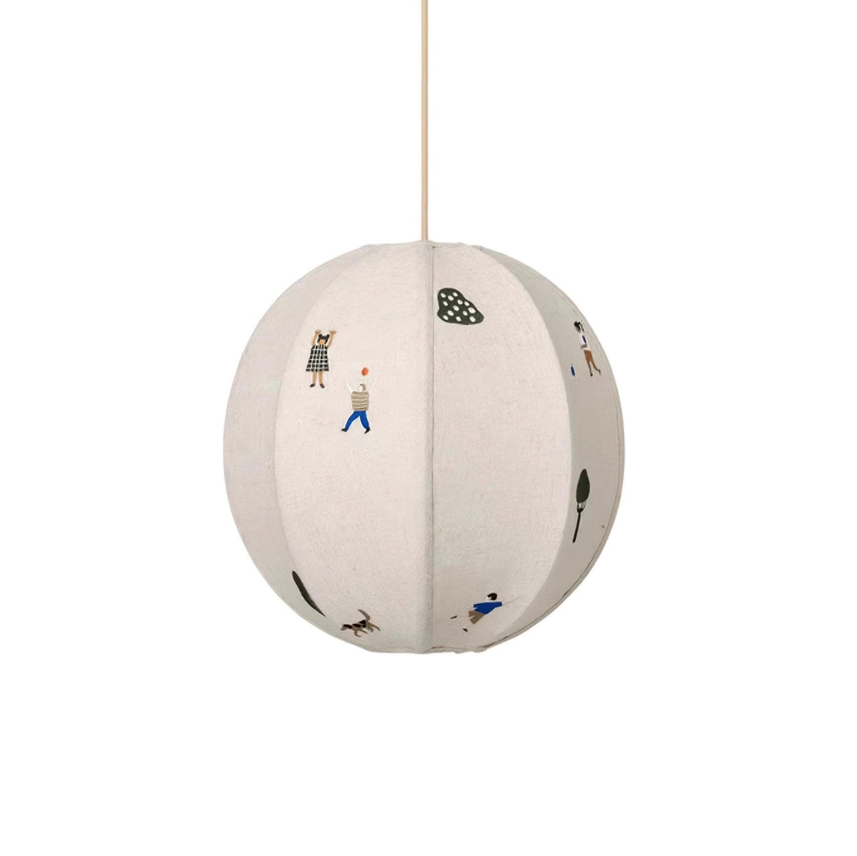Elva pendellampa i papper med bollmotiv