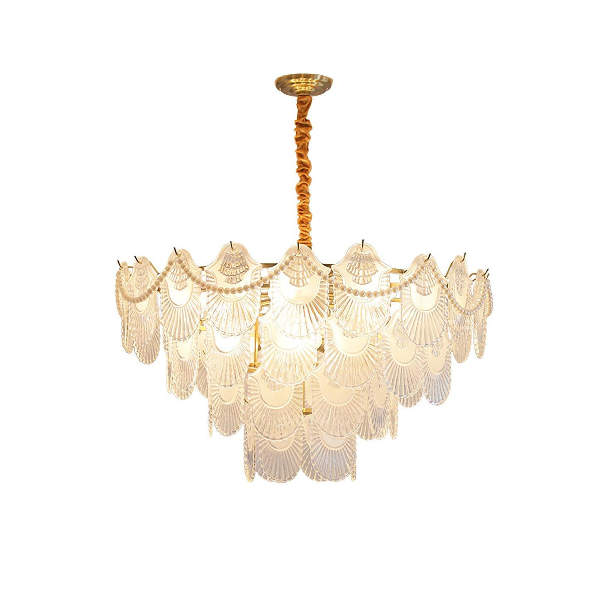 Liorelelle lysekrone i perlemorsglas med muslingeskaldesign