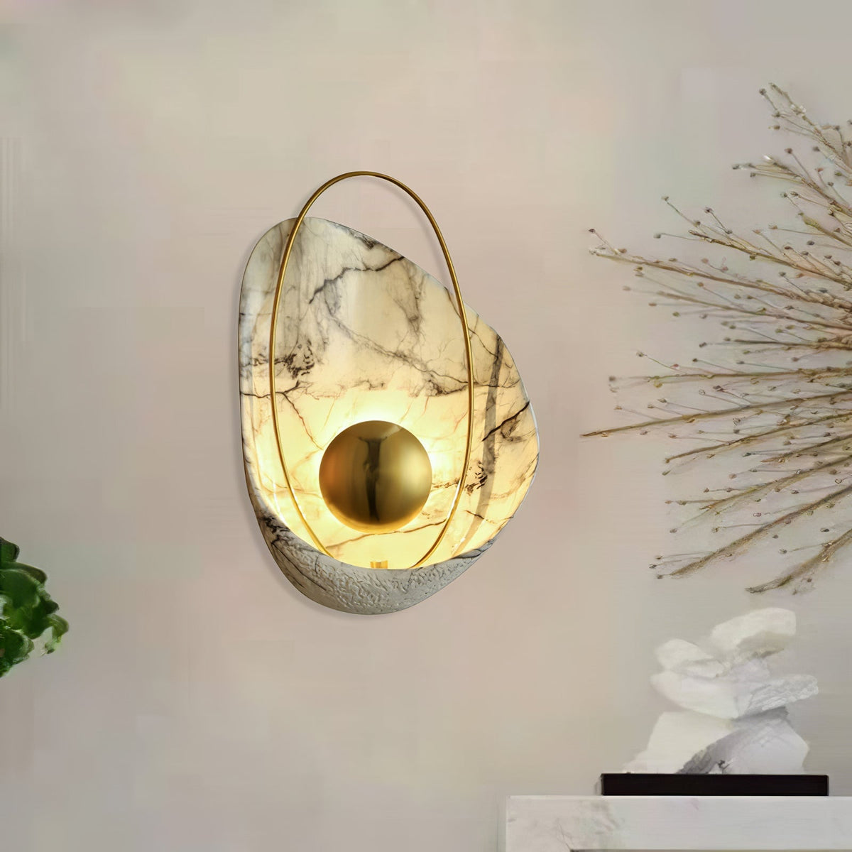 Luminária de parede Vethaora premium nórdica de arte, pérola e resina