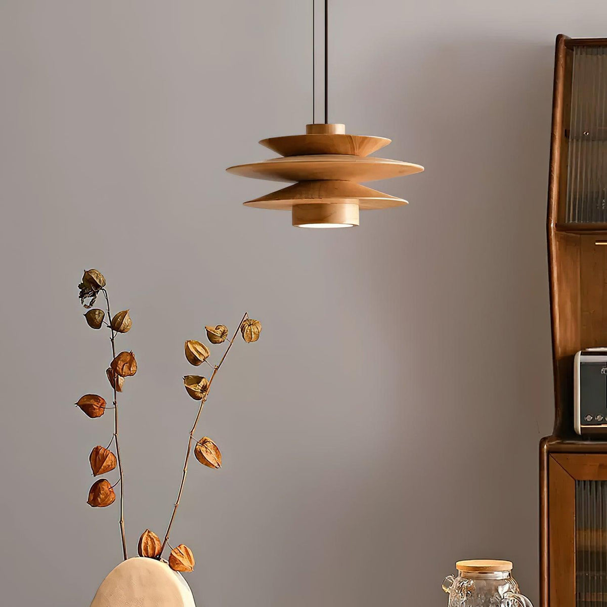 Axis pendellampa i valnöt, mid-century-stil