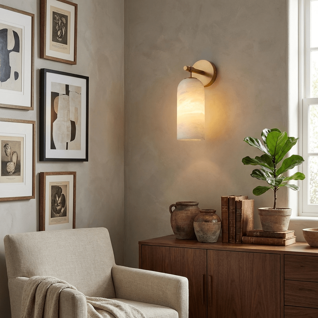 Albelaine pelarformad vägglampa i alabaster