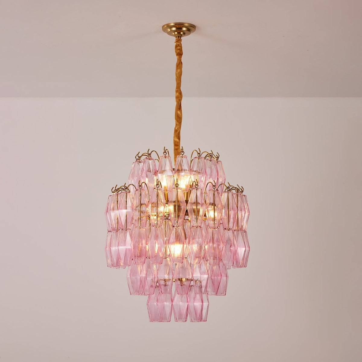 Celenine lysekrone i lyserødt Murano-glas lagdelt glamour