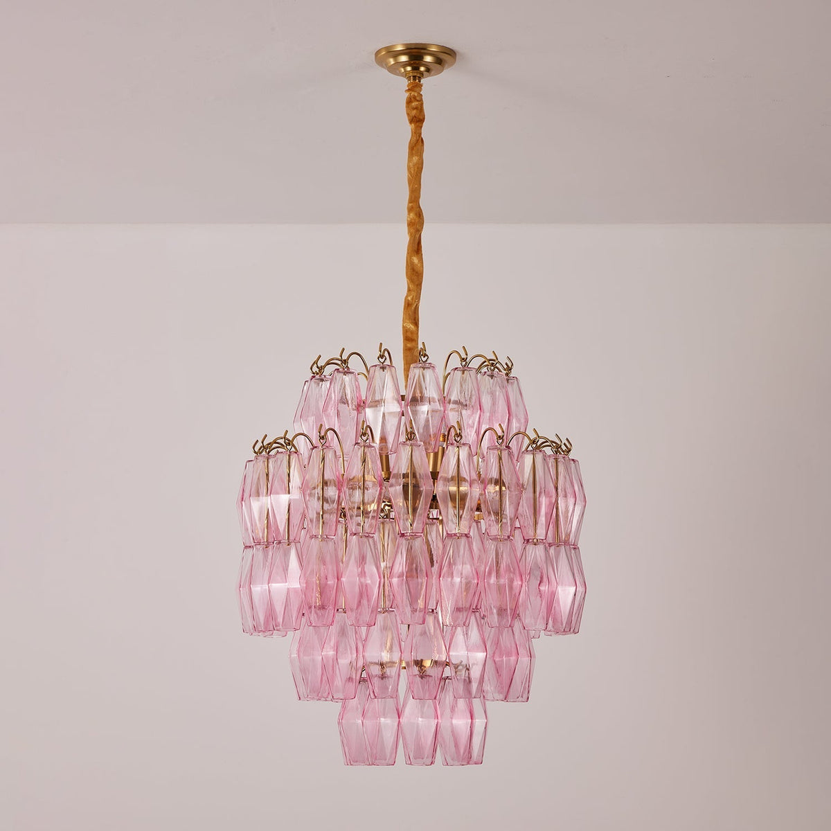 Celenine lysekrone i lyserødt Murano-glas lagdelt glamour