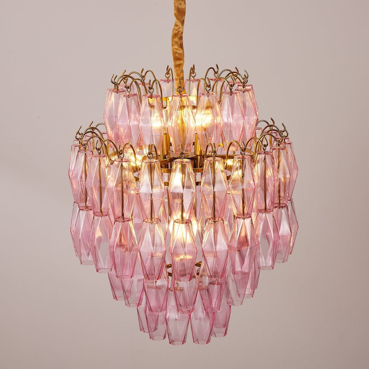 Celenine lysekrone i lyserødt Murano-glas lagdelt glamour