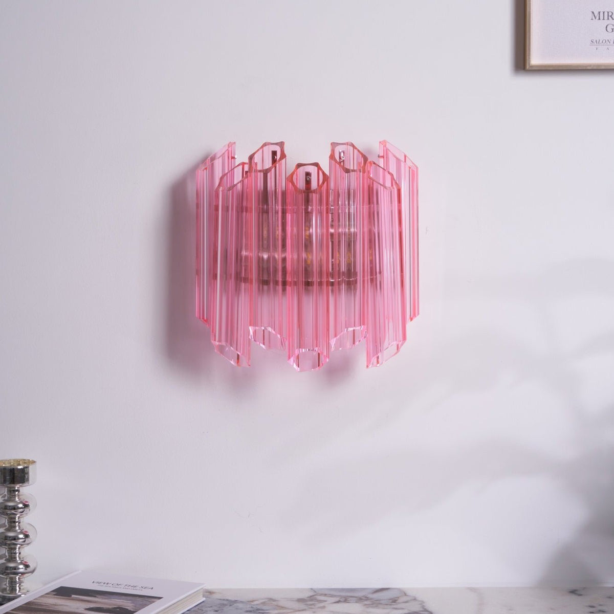 Candeeiro de parede Aurora com tubo de vidro Murano cor-de-rosa