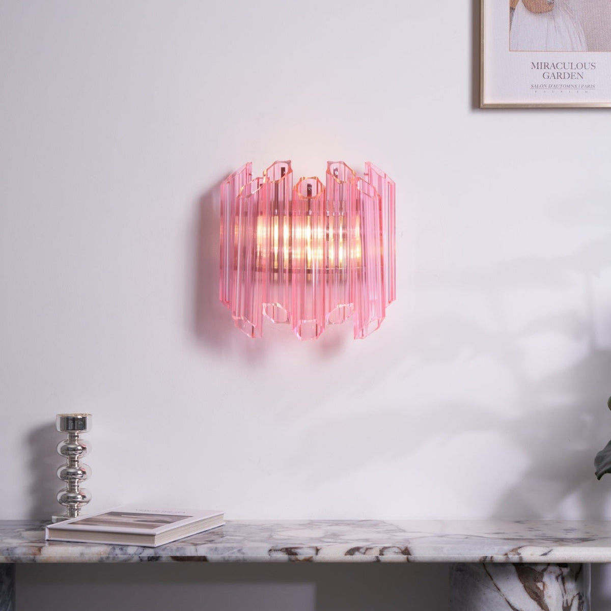 Candeeiro de parede Aurora com tubo de vidro Murano cor-de-rosa