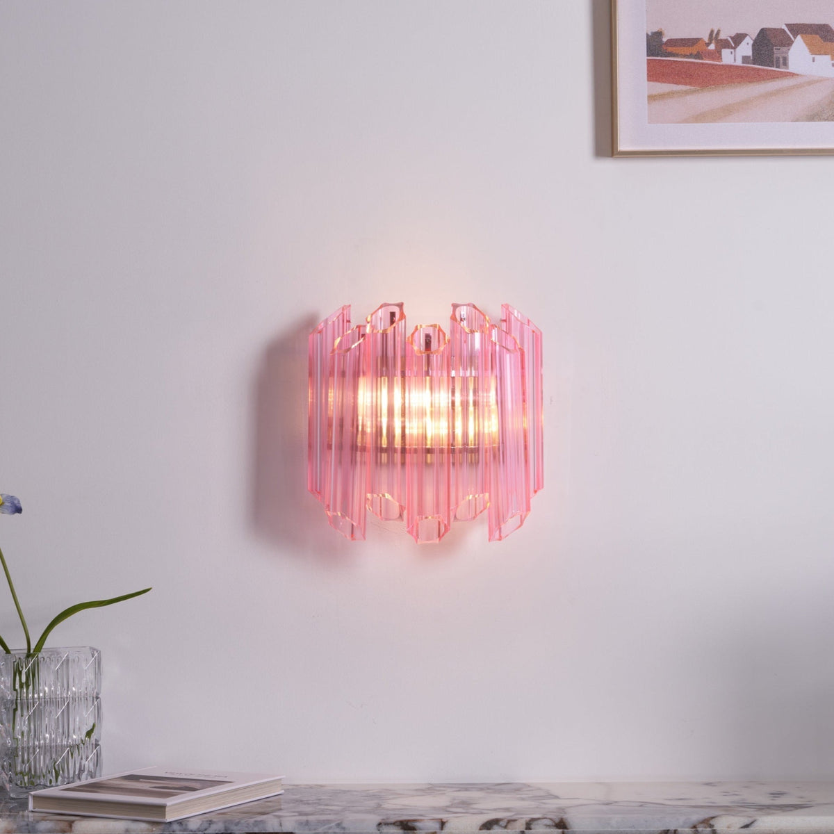 Candeeiro de parede Aurora com tubo de vidro Murano cor-de-rosa