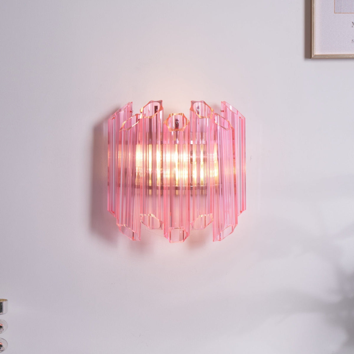 Candeeiro de parede Aurora com tubo de vidro Murano cor-de-rosa