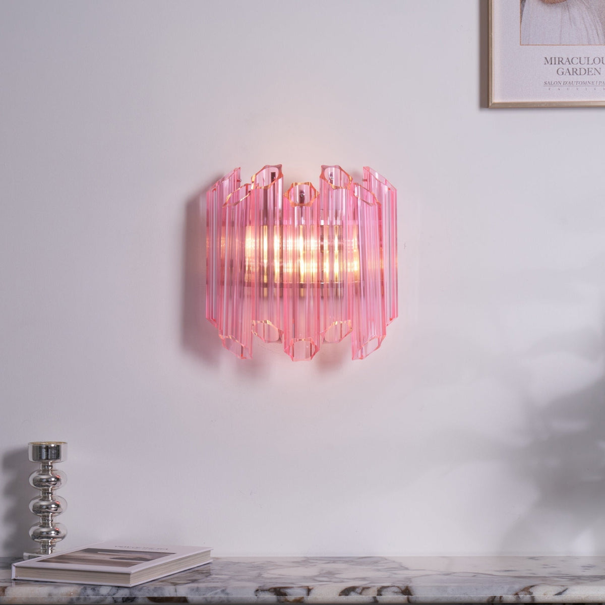Candeeiro de parede Aurora com tubo de vidro Murano cor-de-rosa