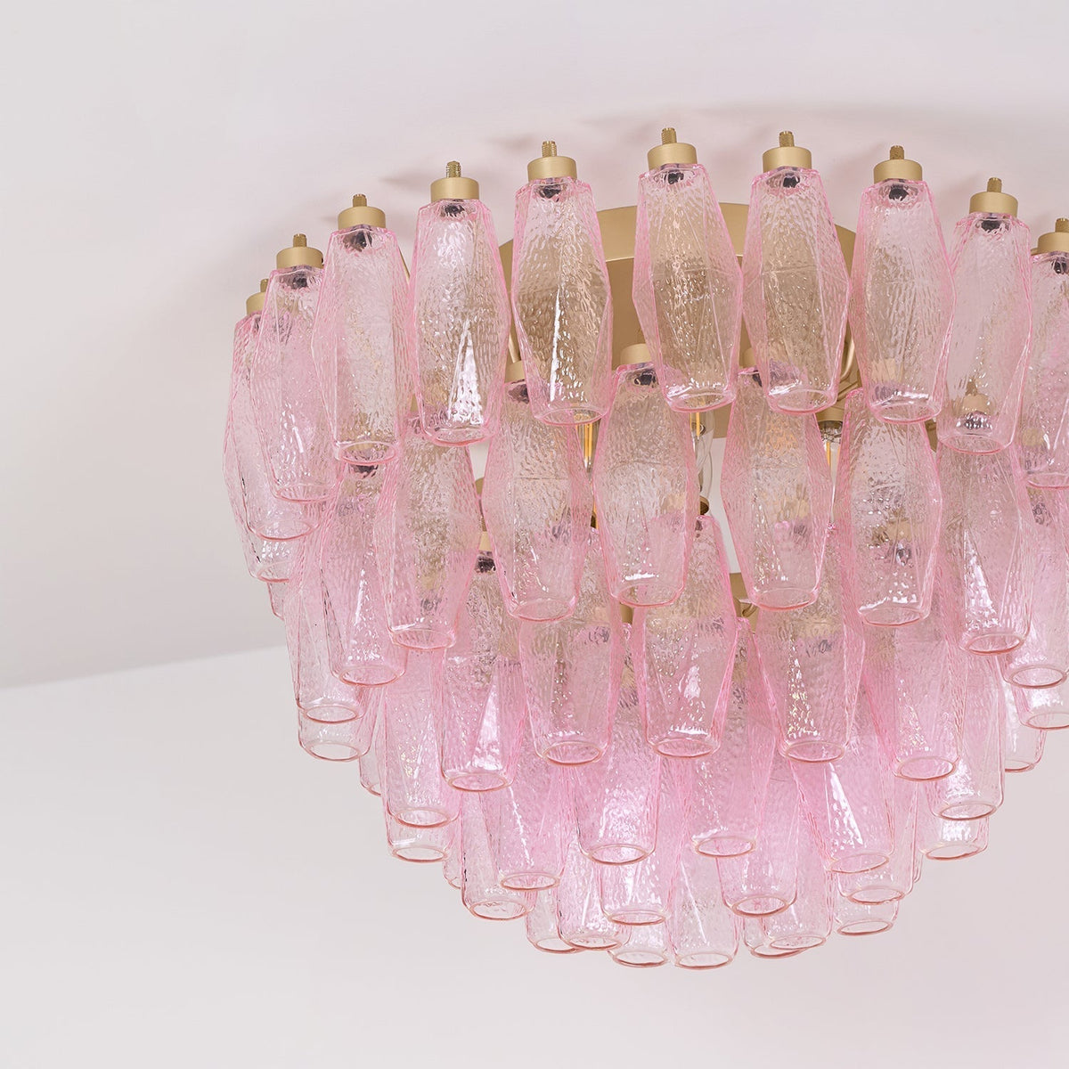 Candeeiro de teto Celelaya Poliedri em vidro Murano cor-de-rosa, em camadas e de montagem embutida
