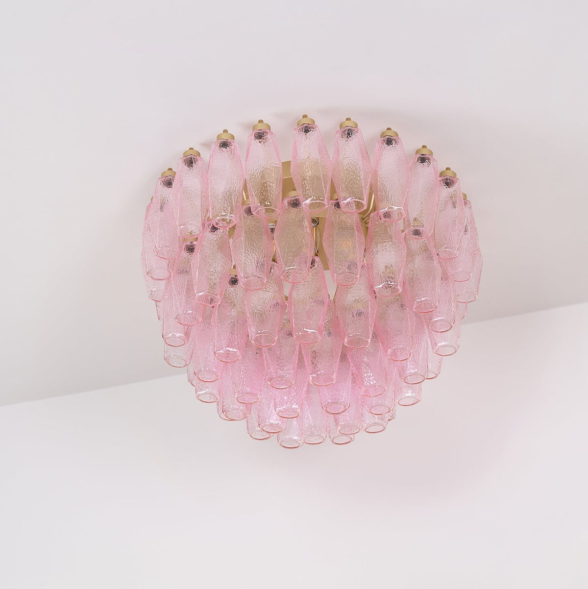 Candeeiro de teto Celelaya Poliedri em vidro Murano cor-de-rosa, em camadas e de montagem embutida