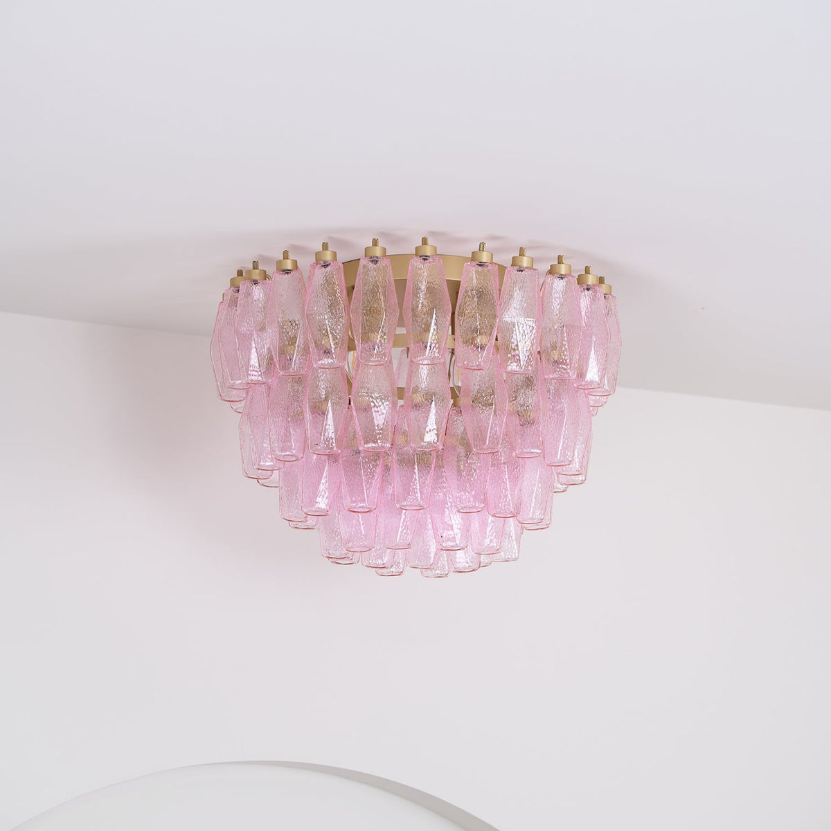 Candeeiro de teto Celelaya Poliedri em vidro Murano cor-de-rosa, em camadas e de montagem embutida