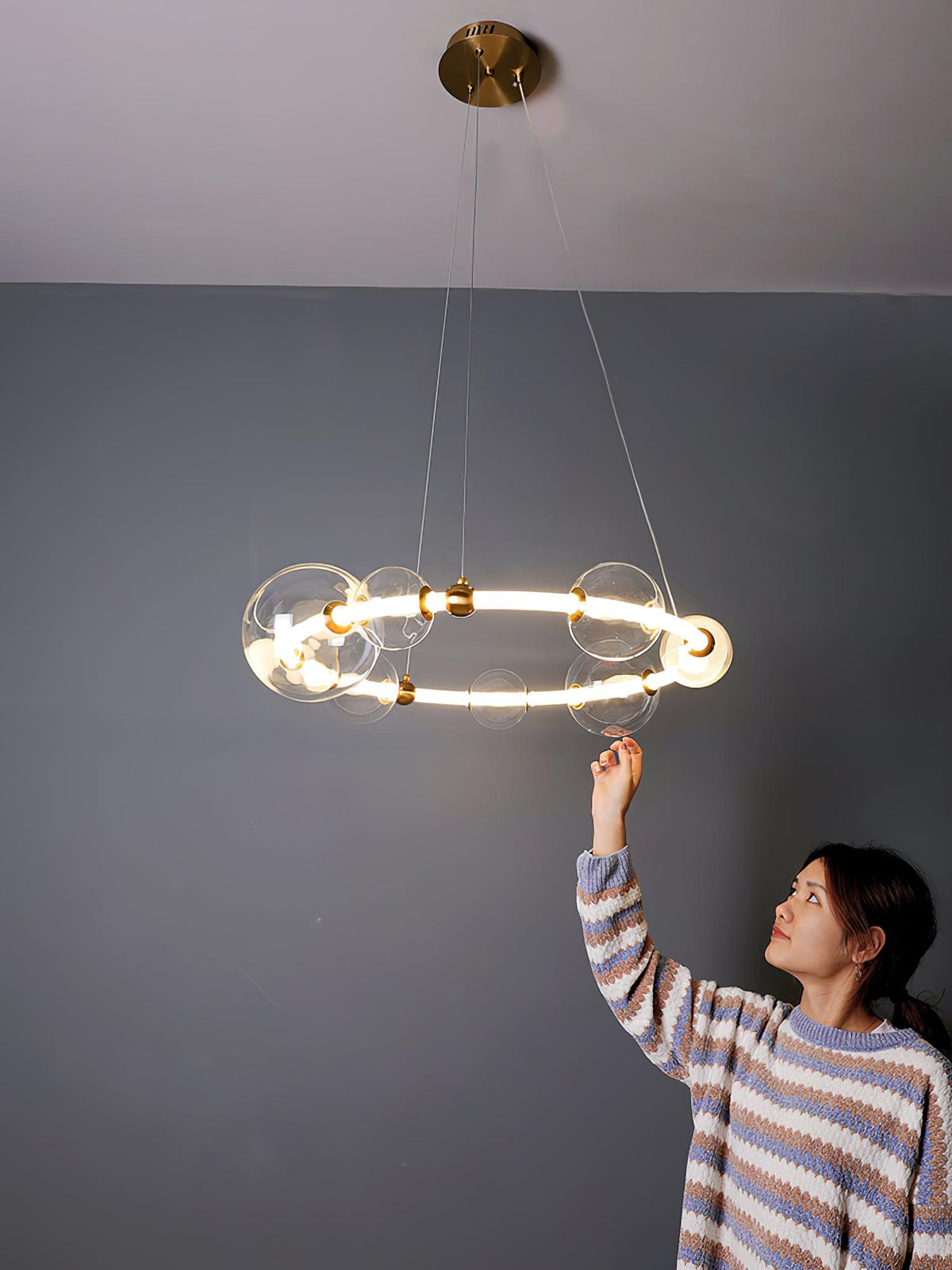 Candeeiro de teto Cera, bolha, anel transparente, contemporâneo e minimalista