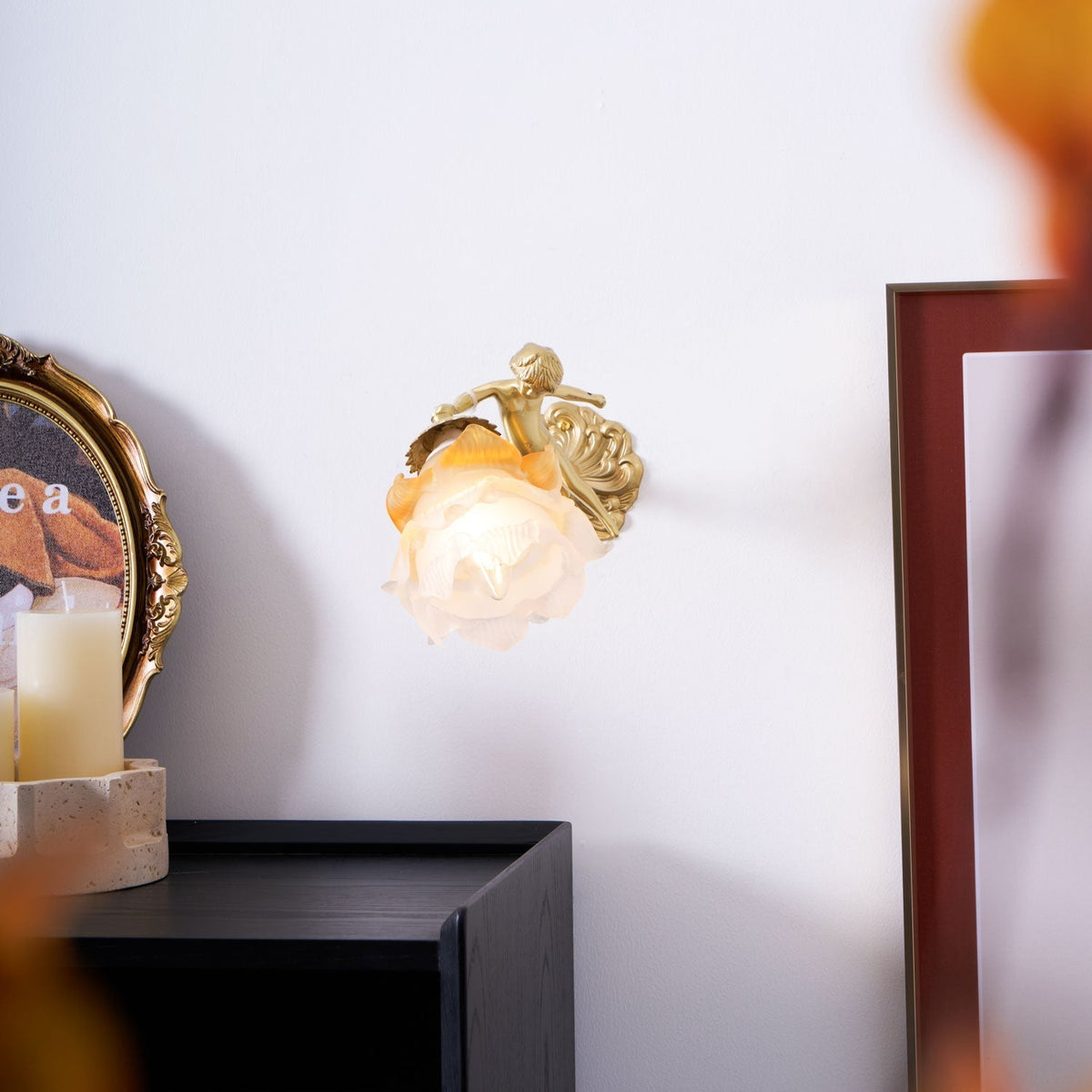 Bex vägglampa i glas med flygande ängel