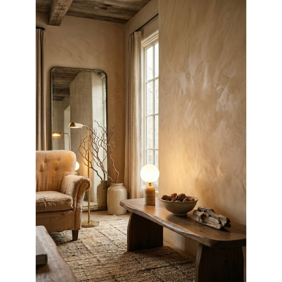Nuvor-bordlampe i travertin