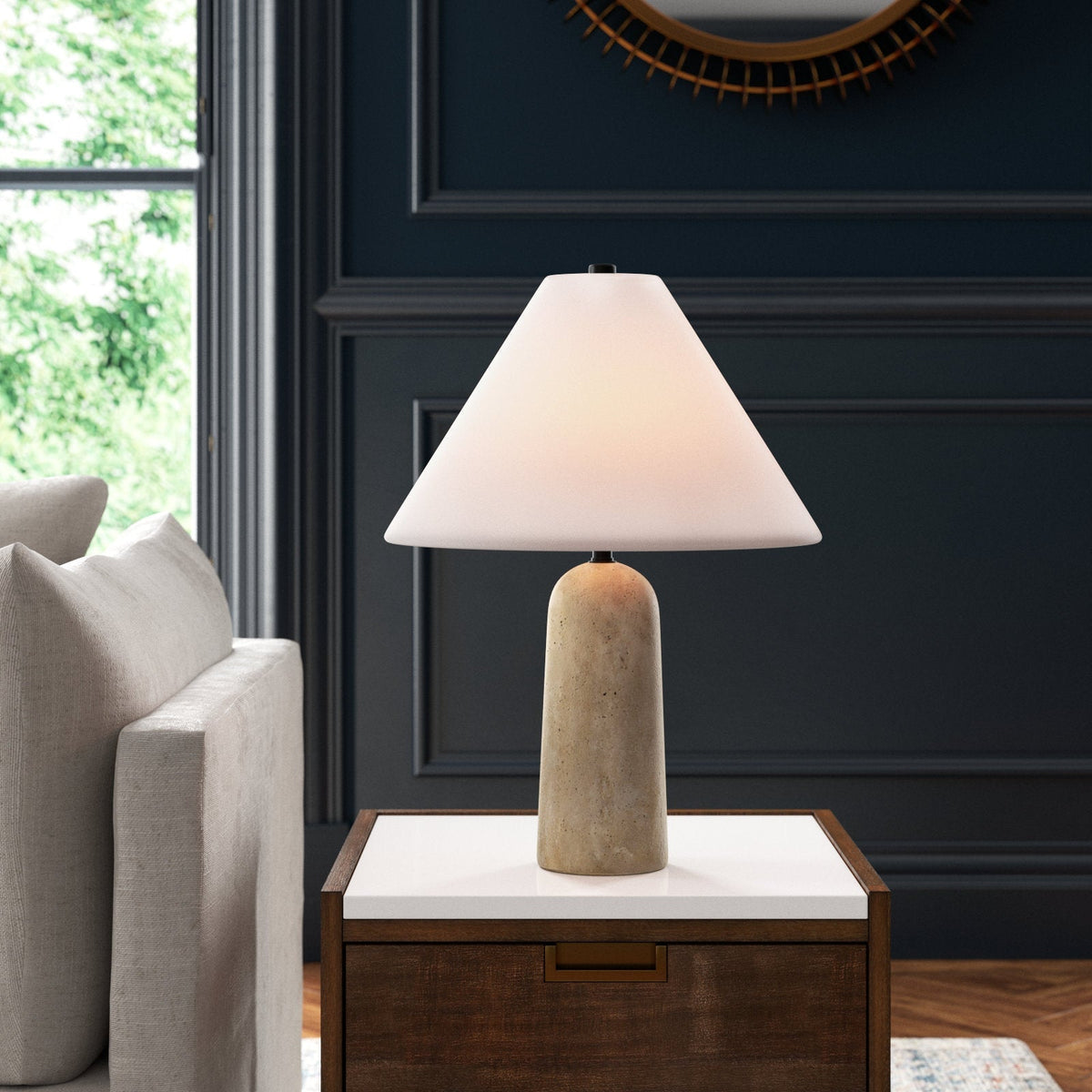 Astere-bordlampe i travertin