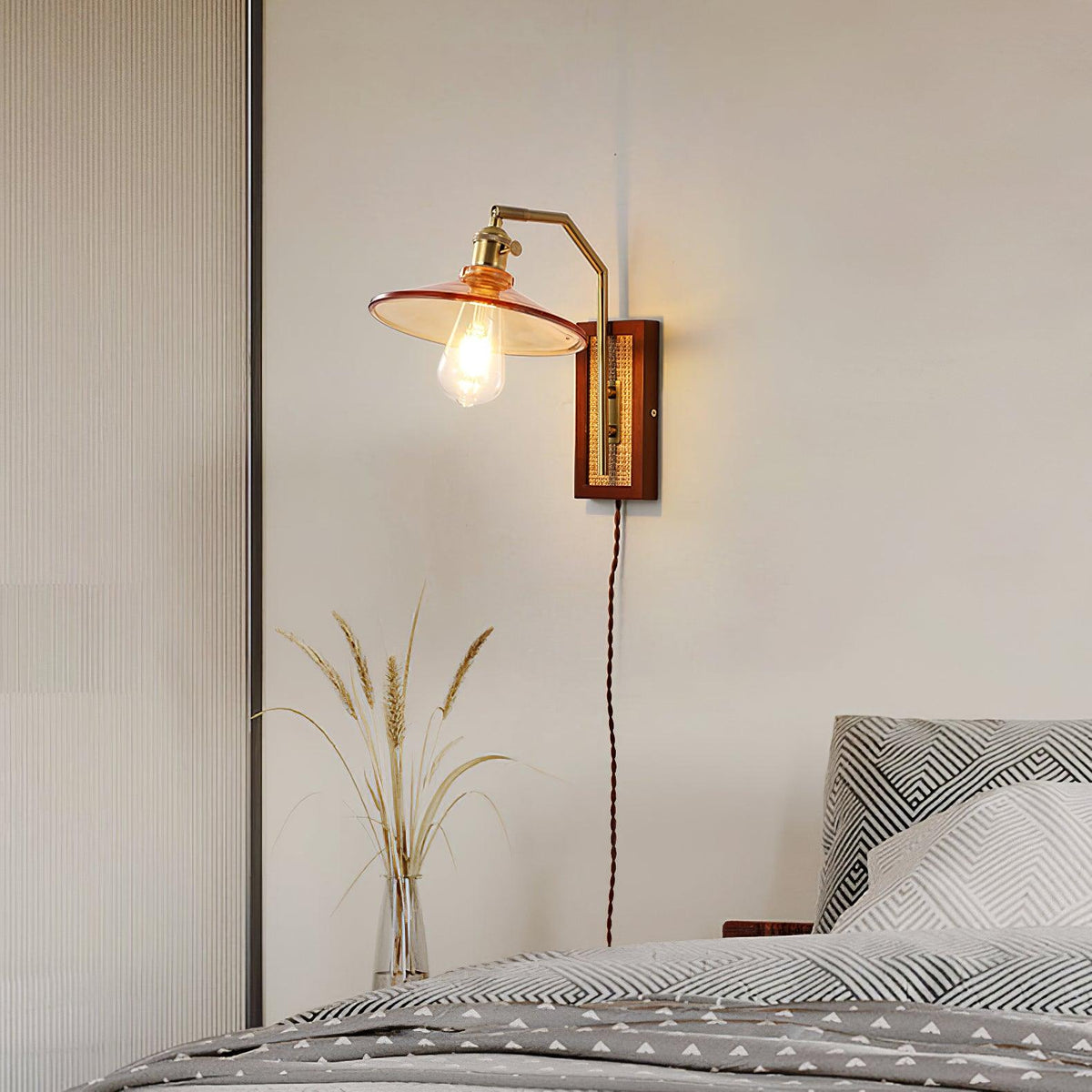 Brix Premium Nordic Art-væglampe i glas og bambus