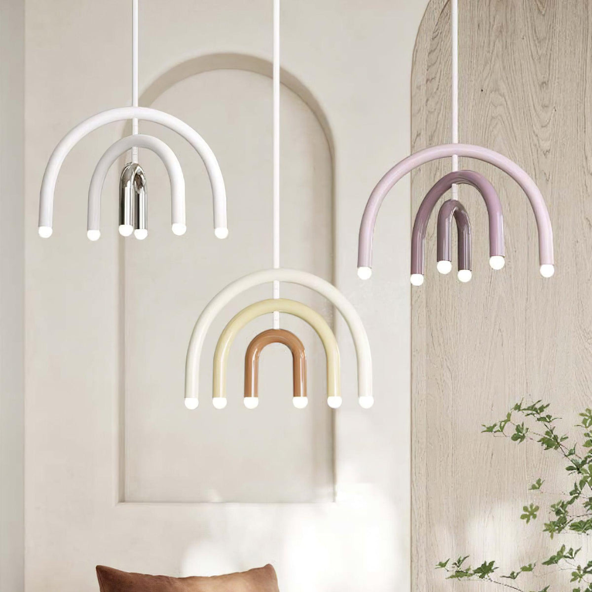 Candeeiro suspenso Rainbow moderno em metal, arqueado, para a sala de estar e de jantar