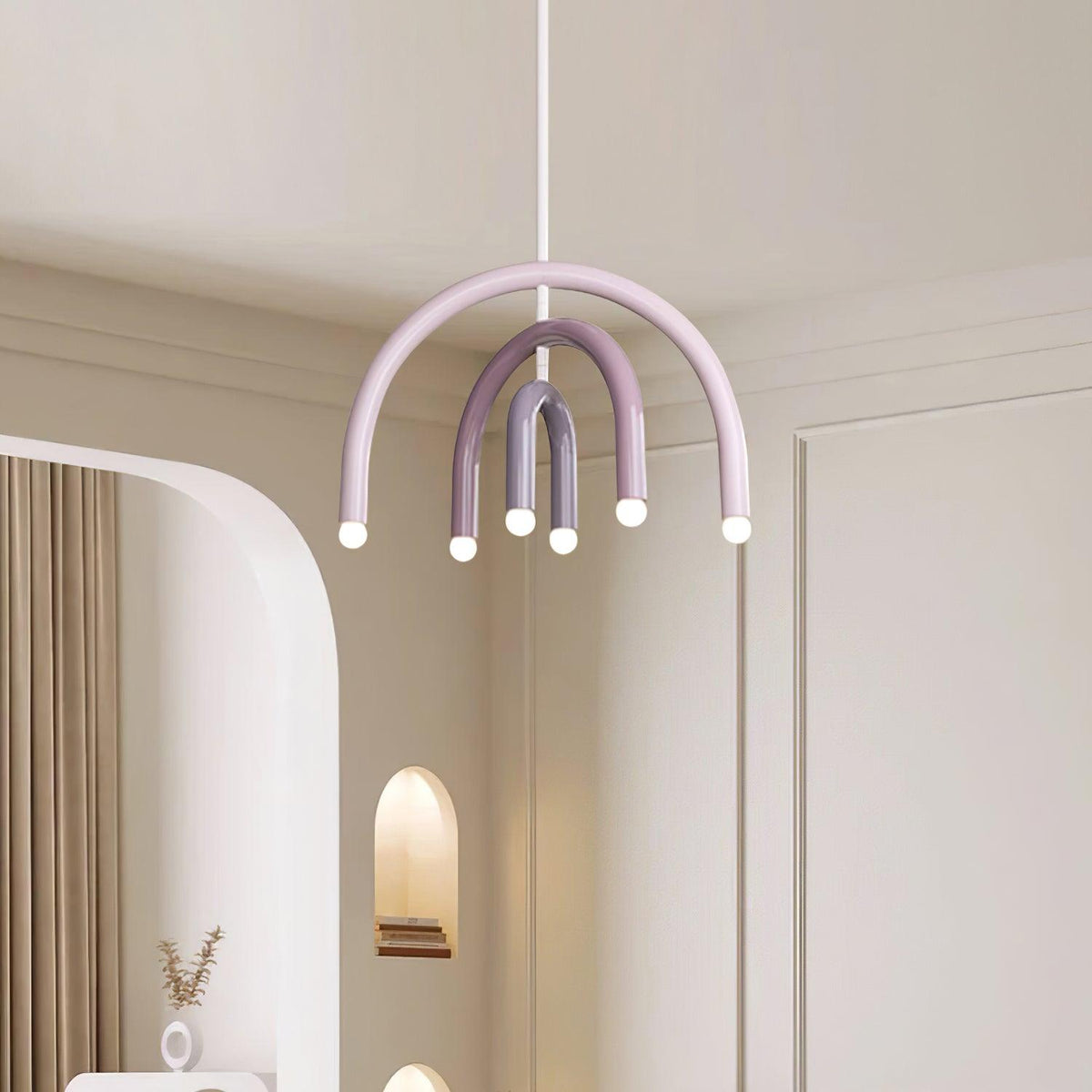 Candeeiro suspenso Rainbow moderno em metal, arqueado, para a sala de estar e de jantar