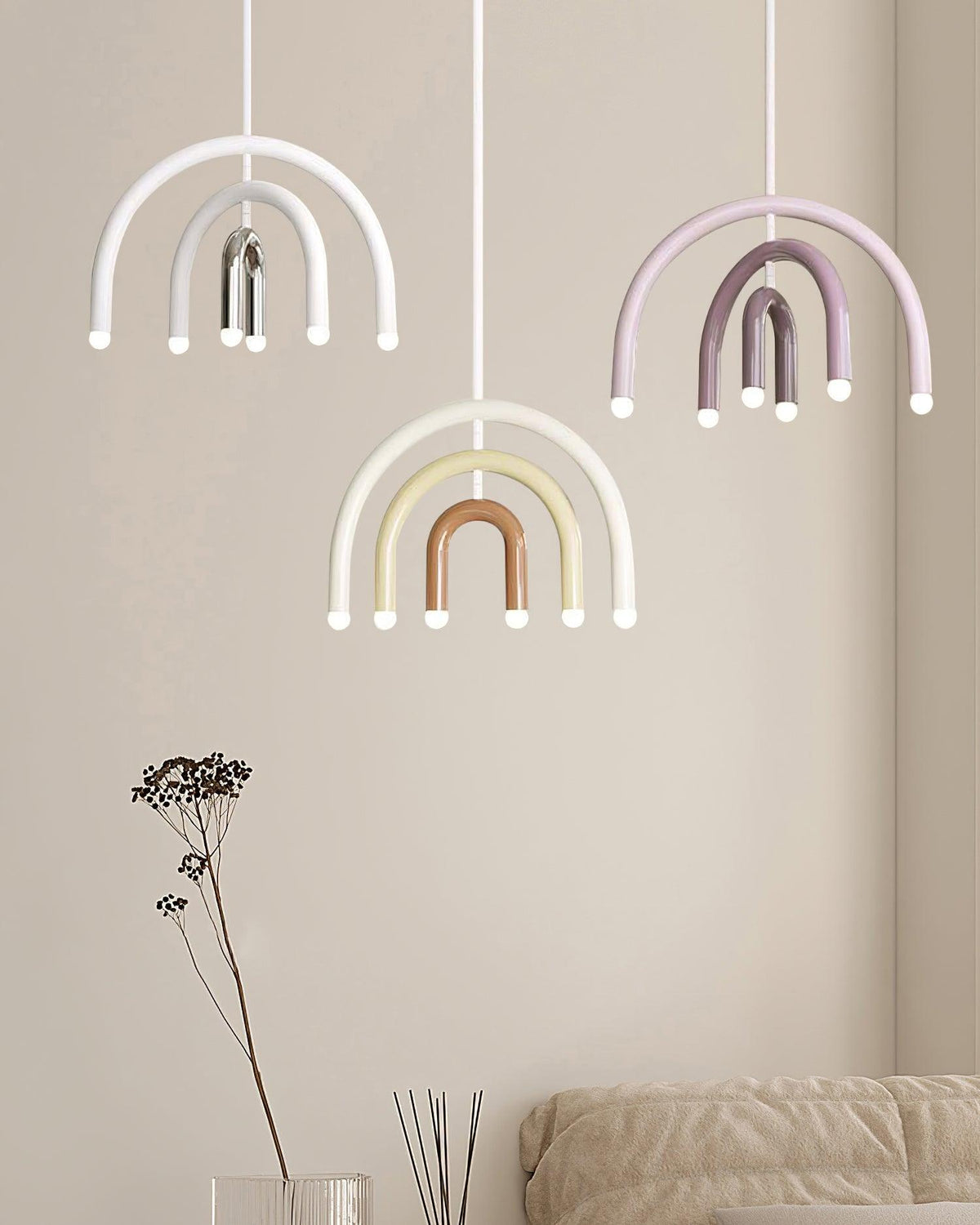 Candeeiro suspenso Rainbow moderno em metal, arqueado, para a sala de estar e de jantar