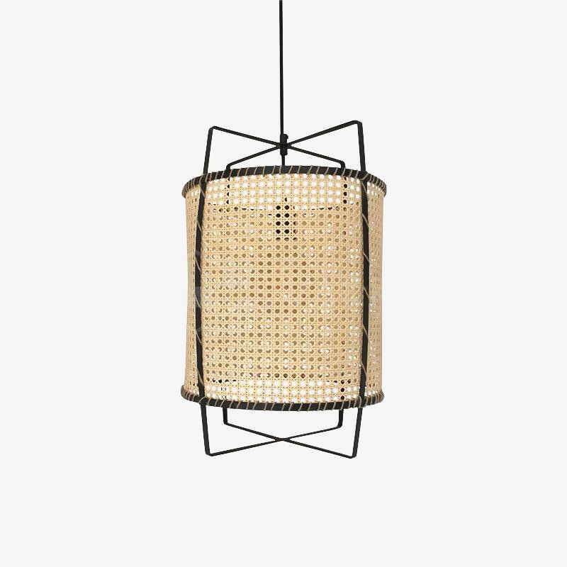 Kevis industriel pendellampe med ramme i rattan og spanskrør