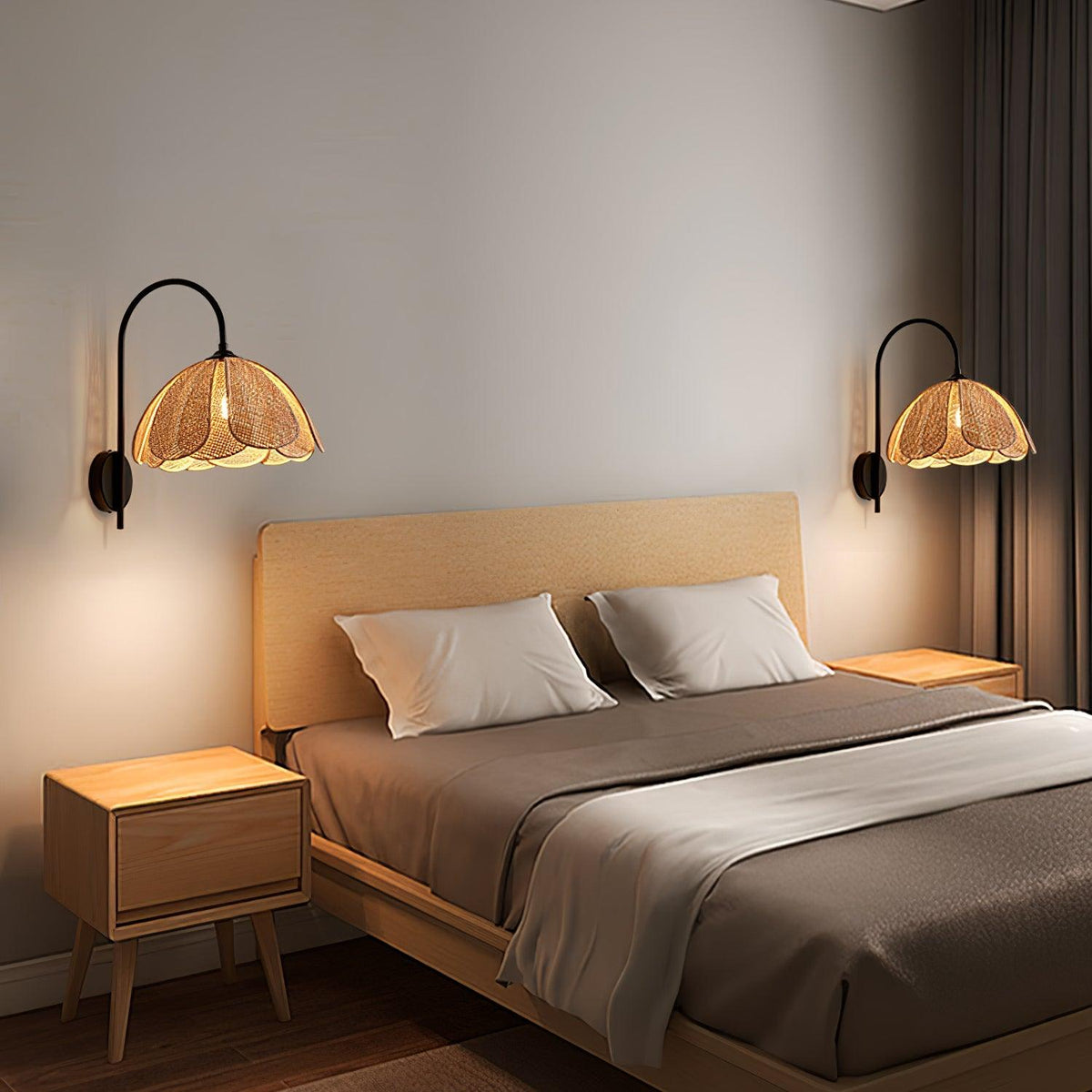 Candeeiro de parede de rattan com pétalas naturais e elegância Zevelia