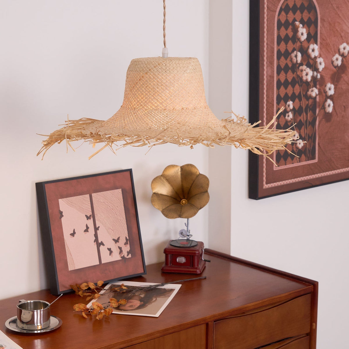 Vocan vintage pendellampe i rattan