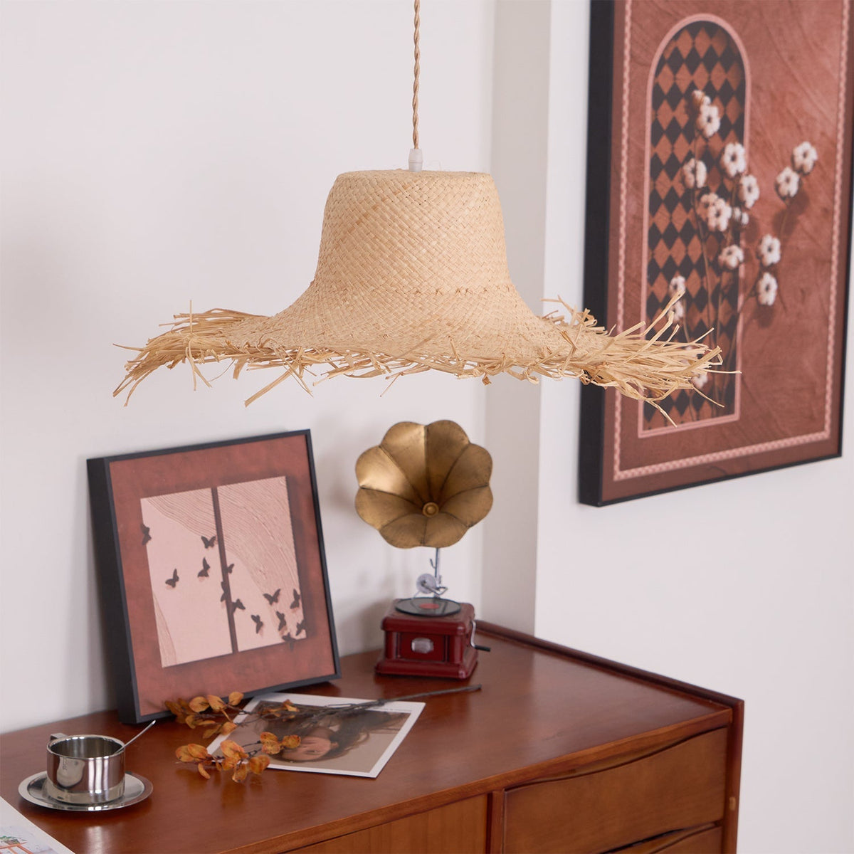 Vocan vintage pendellampe i rattan