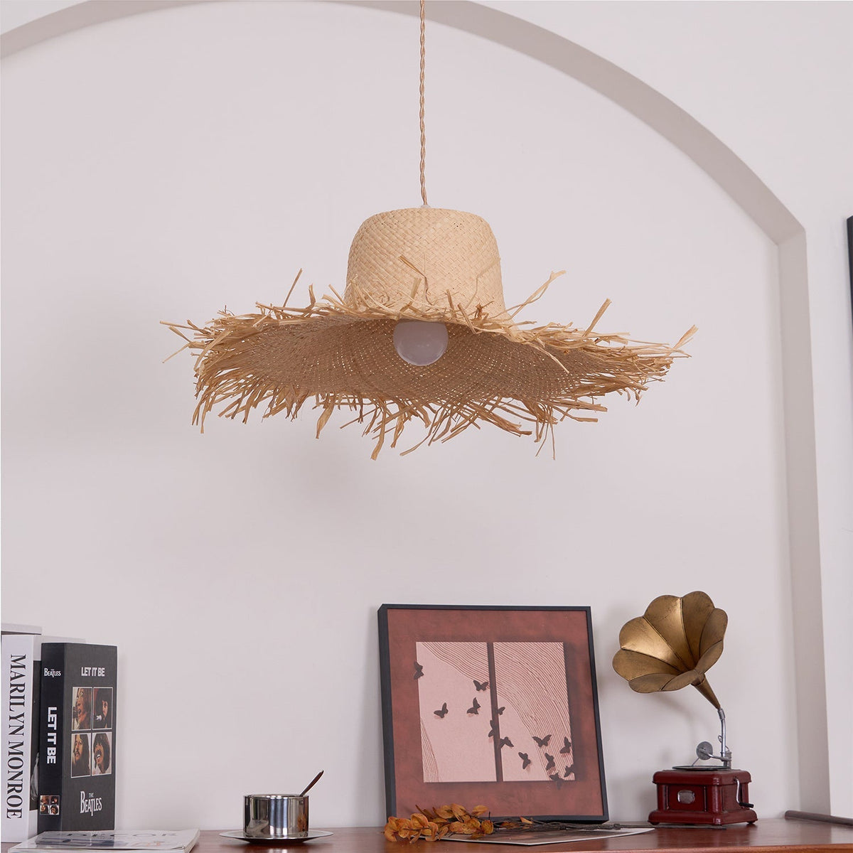 Vocan vintage pendellampe i rattan