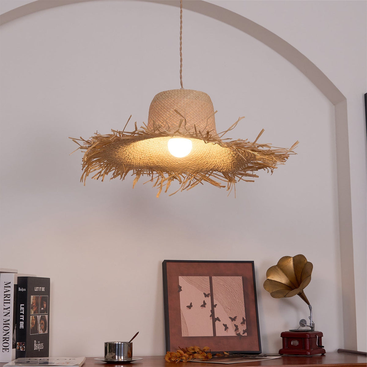 Vocan vintage pendellampe i rattan