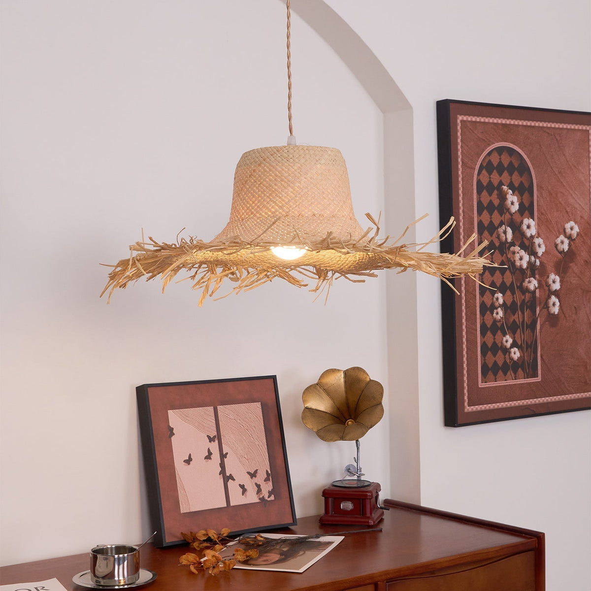 Vocan vintage pendellampe i rattan