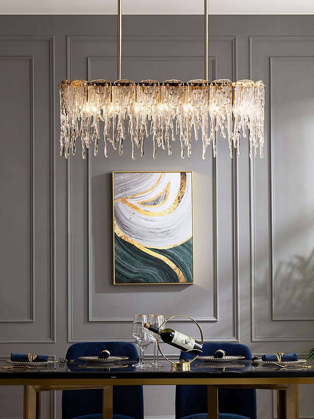 Candelabro de cristal de luxo retangular em forma de estalactite de gelo Cathaa pós-moderno