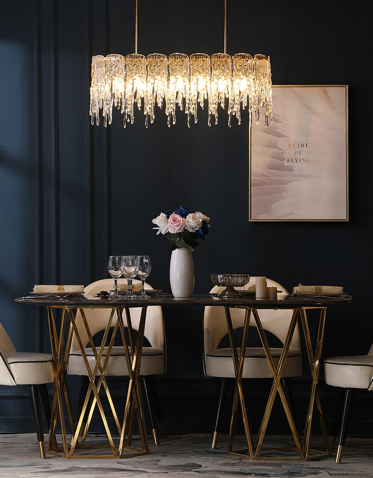 Candelabro de cristal de luxo retangular em forma de estalactite de gelo Cathaa pós-moderno