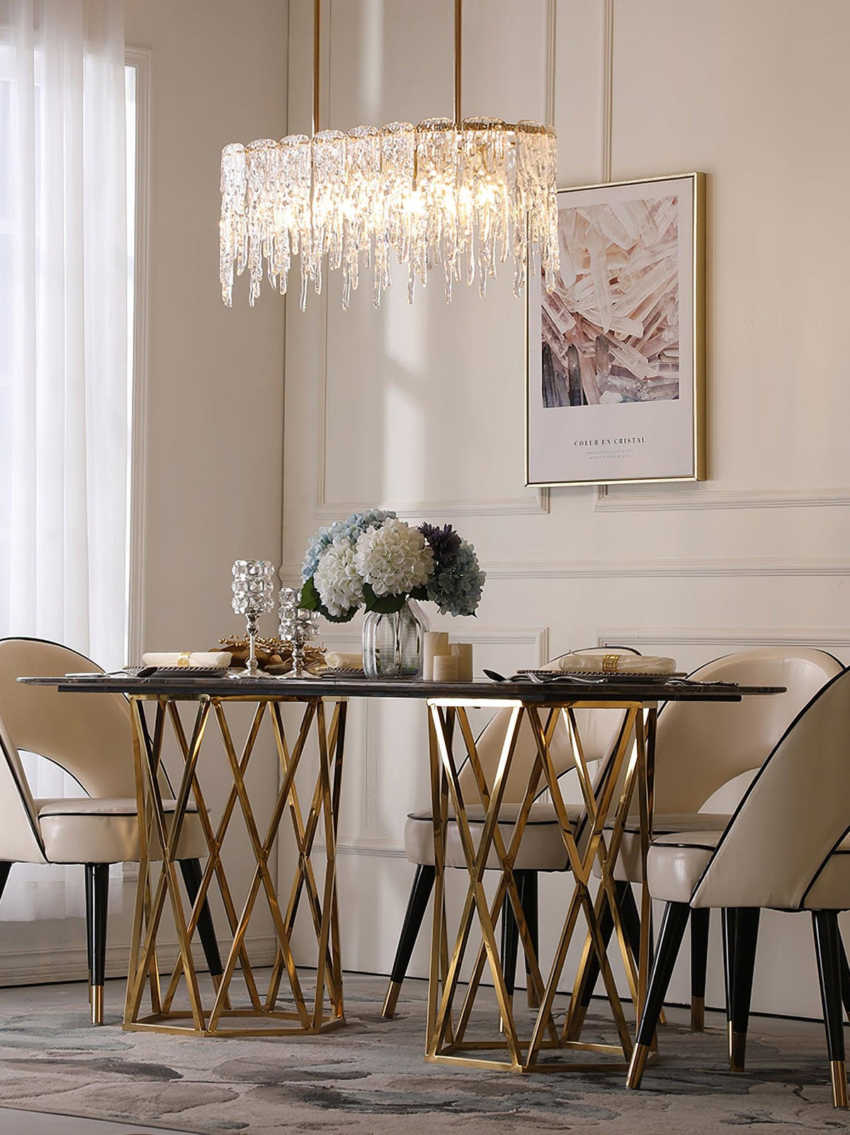 Candelabro de cristal de luxo retangular em forma de estalactite de gelo Cathaa pós-moderno