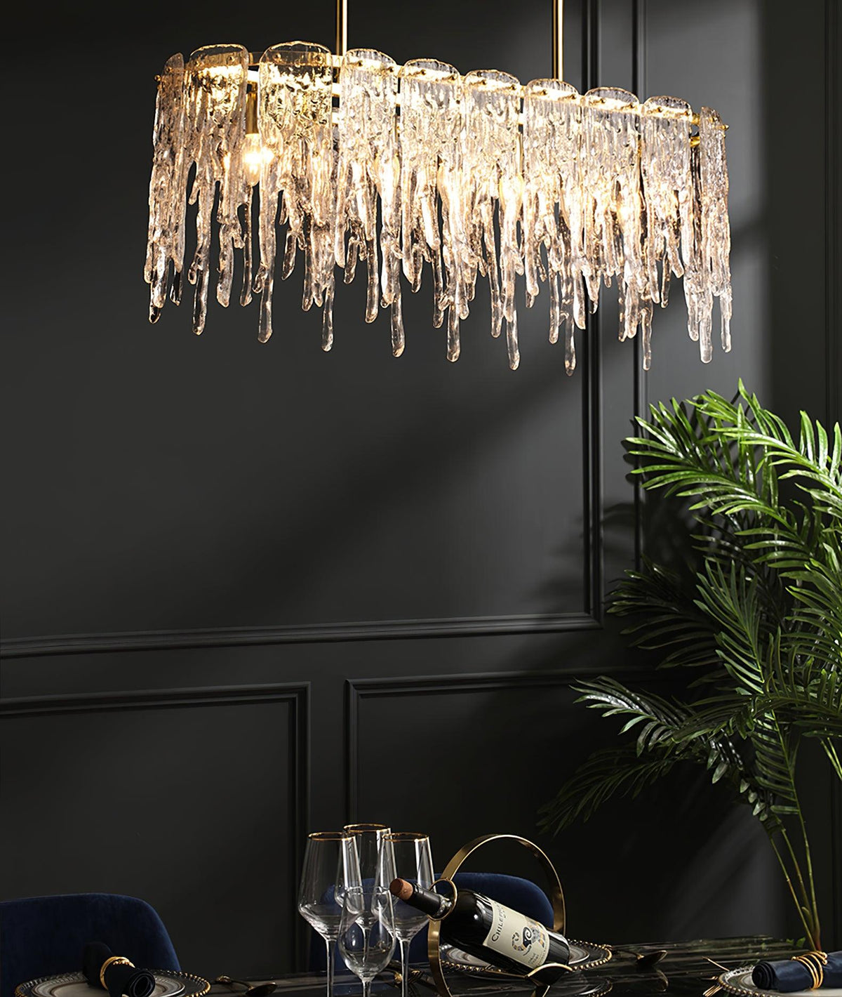Candelabro de cristal de luxo retangular em forma de estalactite de gelo Cathaa pós-moderno