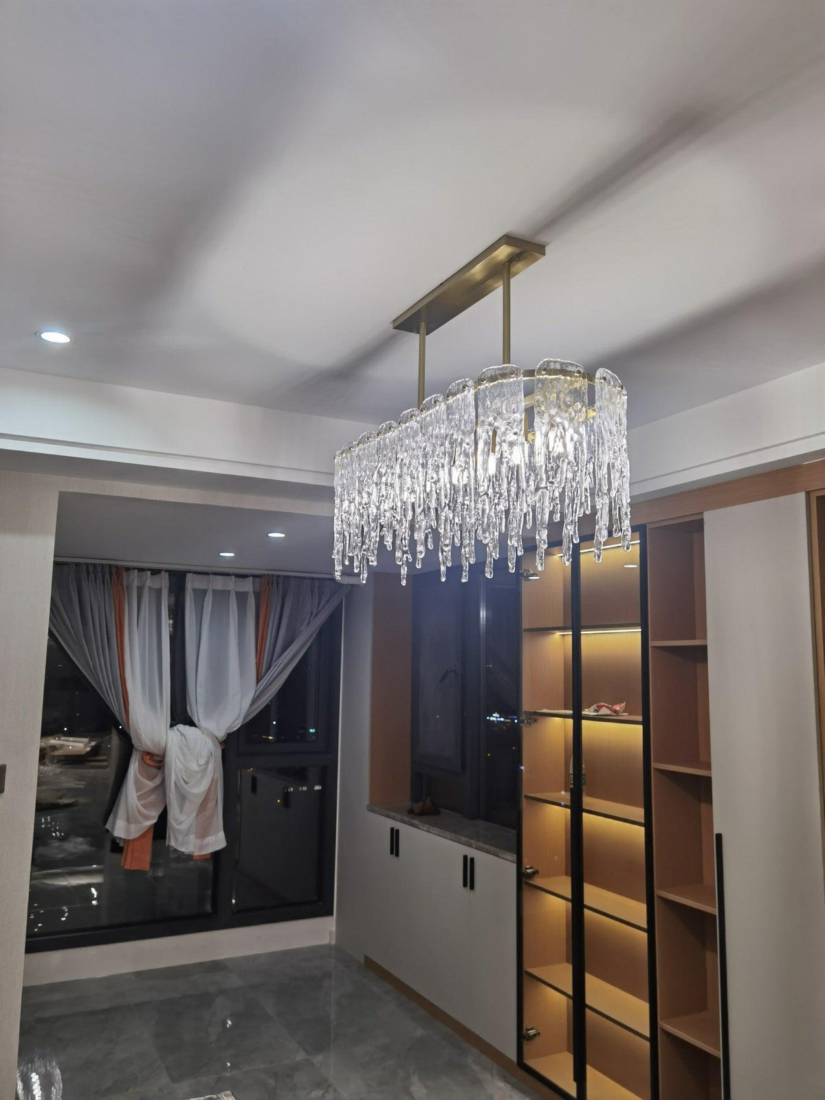 Candelabro de cristal de luxo retangular em forma de estalactite de gelo Cathaa pós-moderno