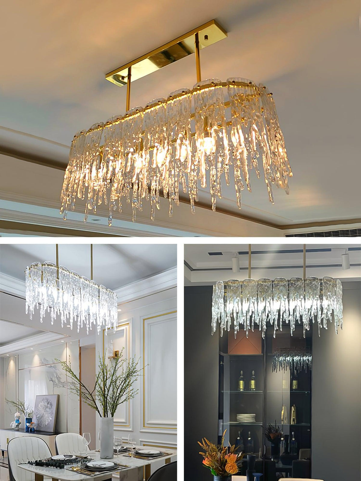 Candelabro de cristal de luxo retangular em forma de estalactite de gelo Cathaa pós-moderno