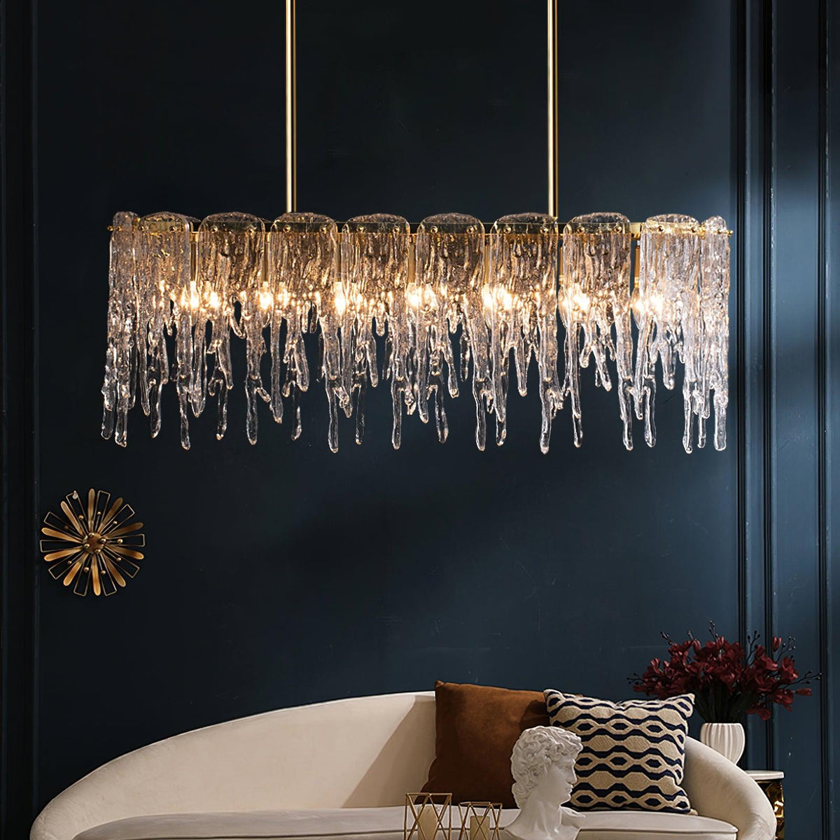 Candelabro de cristal de luxo retangular em forma de estalactite de gelo Cathaa pós-moderno