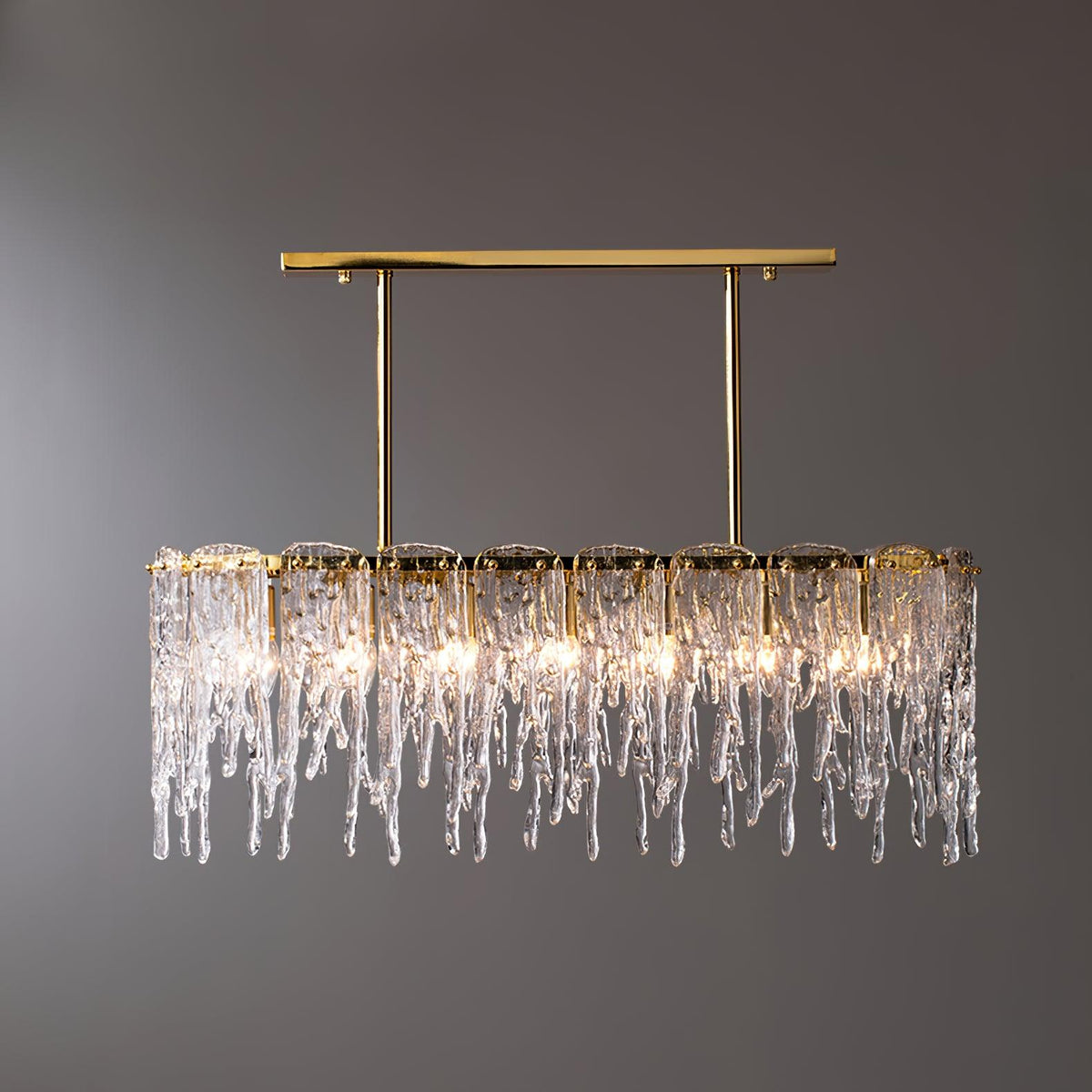 Candelabro de cristal de luxo retangular em forma de estalactite de gelo Cathaa pós-moderno