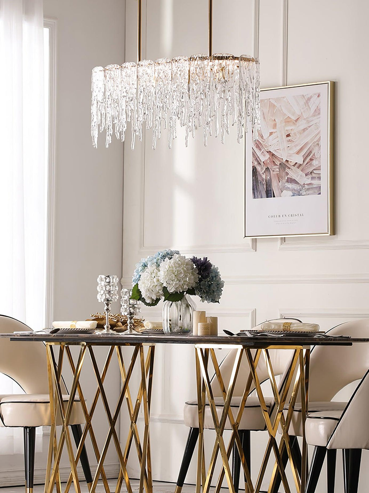 Candelabro de cristal de luxo retangular em forma de estalactite de gelo Cathaa pós-moderno