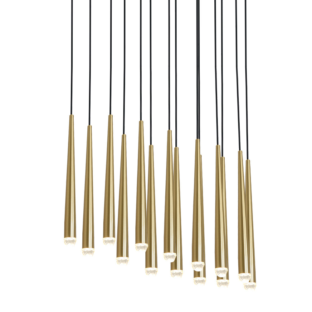 Lysekrone med poleret messing og krystalskærme, minimalistisk